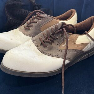 Men’s MacGregor Classic Saddle golf shoes in brown and white leather (size 13)